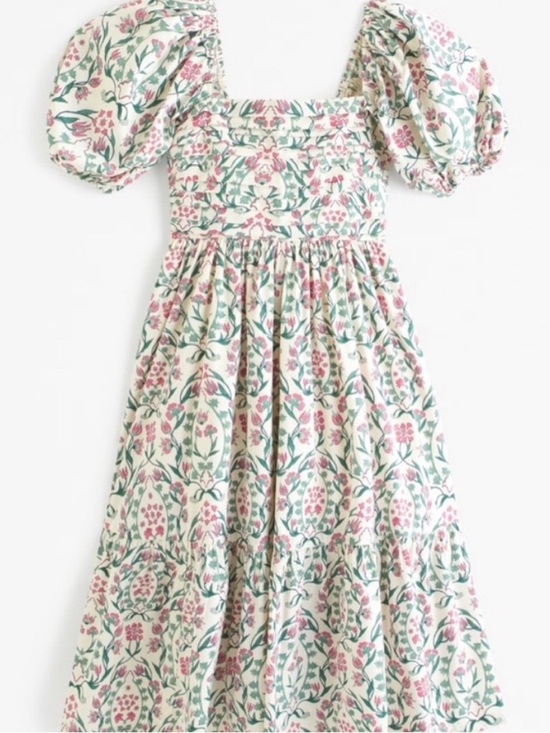 Abercrombie & Fitch Dresses & Skirts - Abercrombie & Fitch Floral Poplin Midi Dress - Pink & Green on Cream